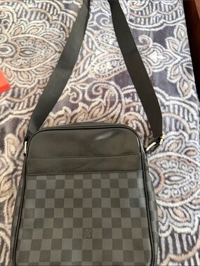 Black Checkered Crossbody Messenger Bag